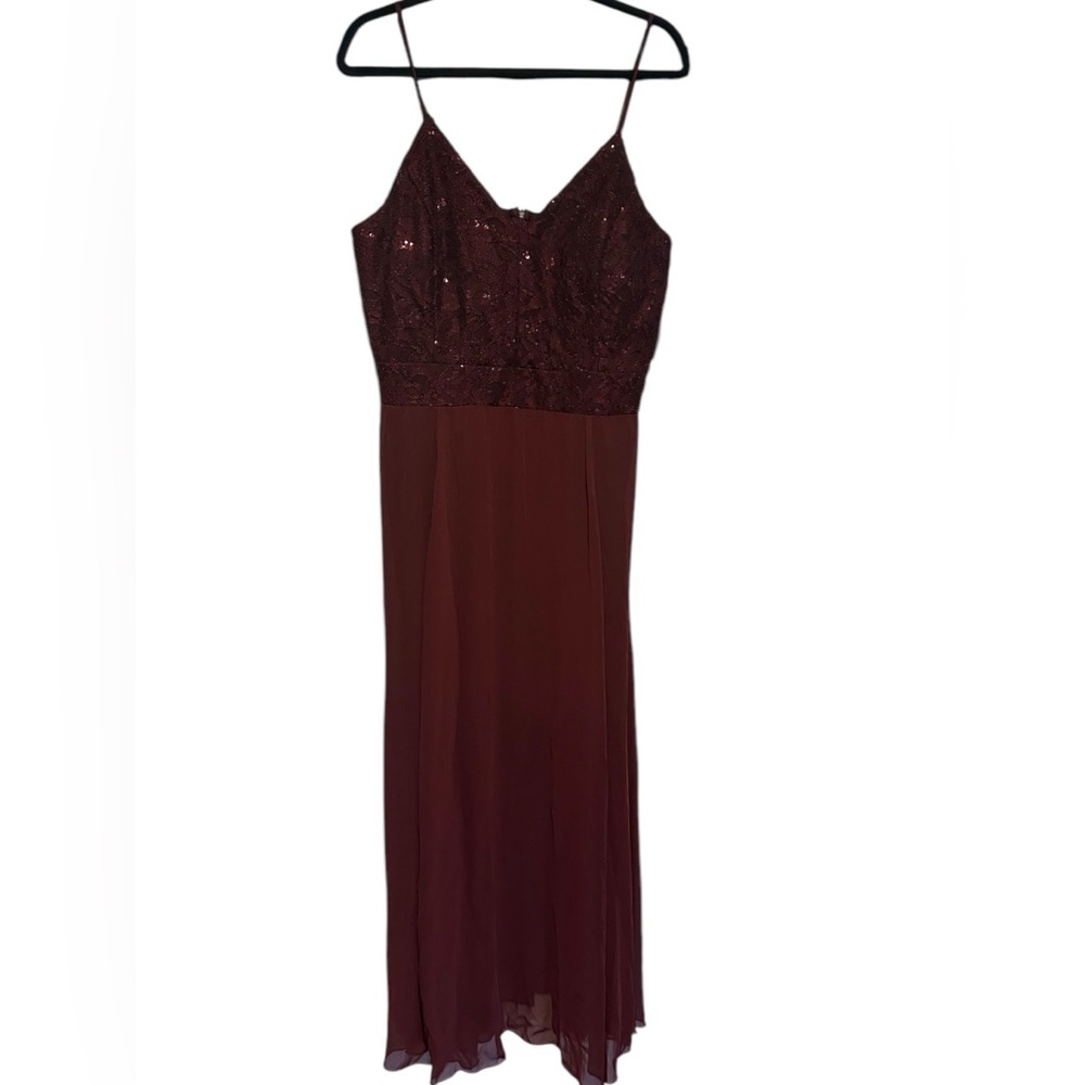 NWT Alexa B Nites Burgundy Full Length Sequin‎ Top Dress 16W